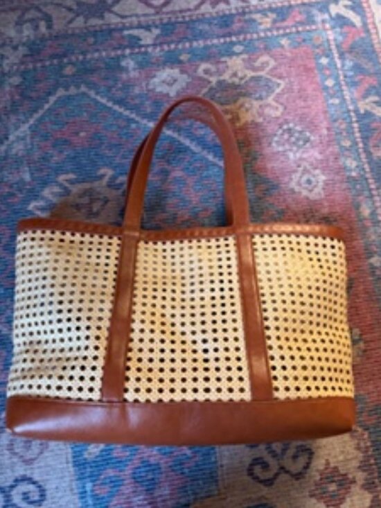 A New Day Handbags - Woven Rattan Panel brown Tote/shoulder Bag
